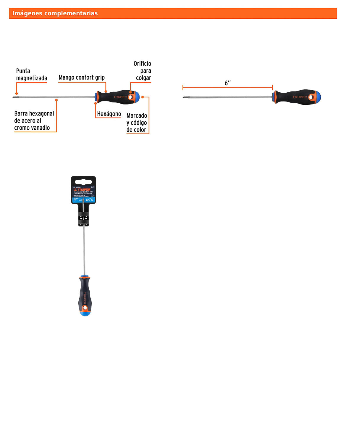 Desarmador de cruz de 1/8 con barra de 15.24 cm y mango Comfort Grip