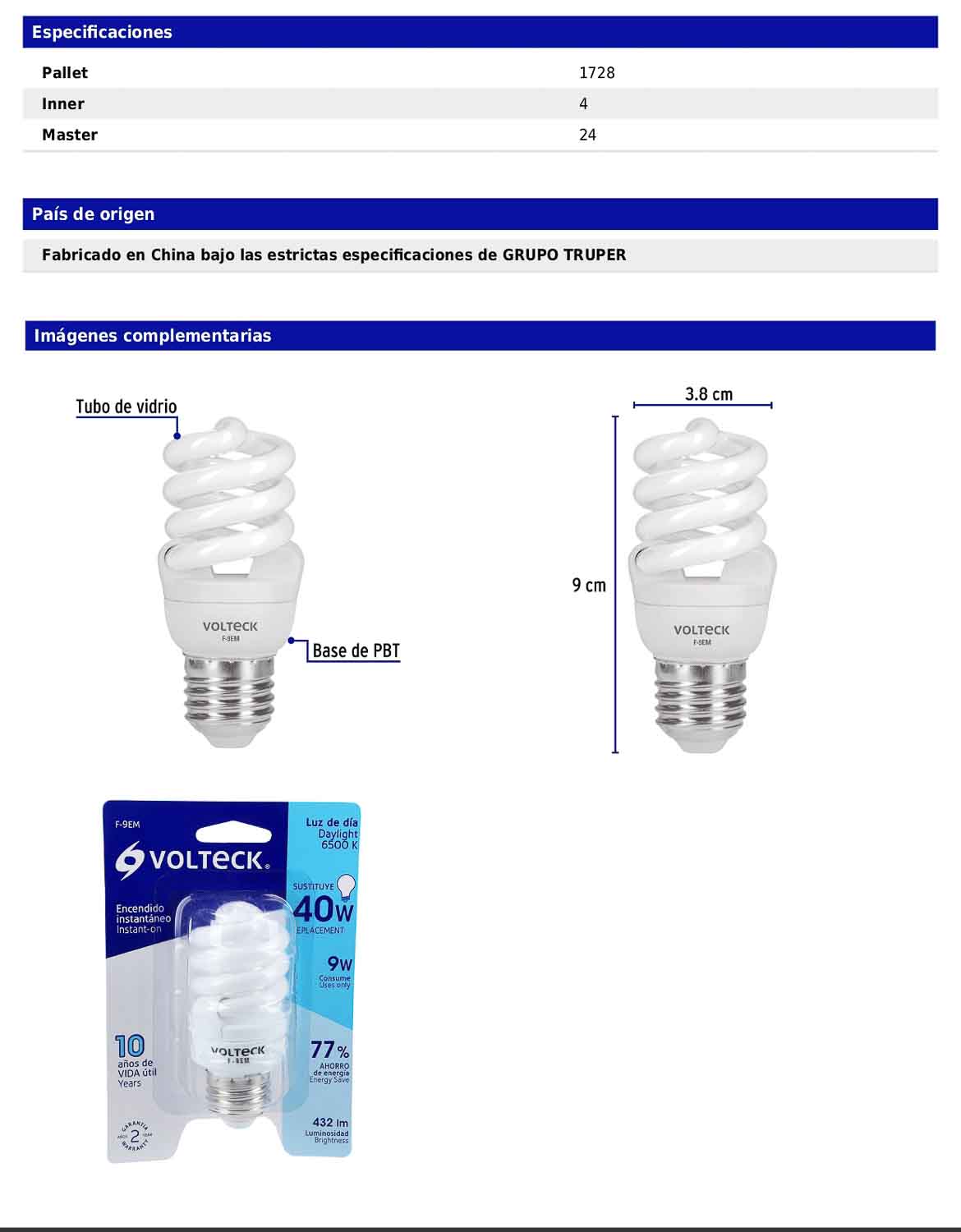 Lámpara espiral mini T2 de 9 W con luz de día