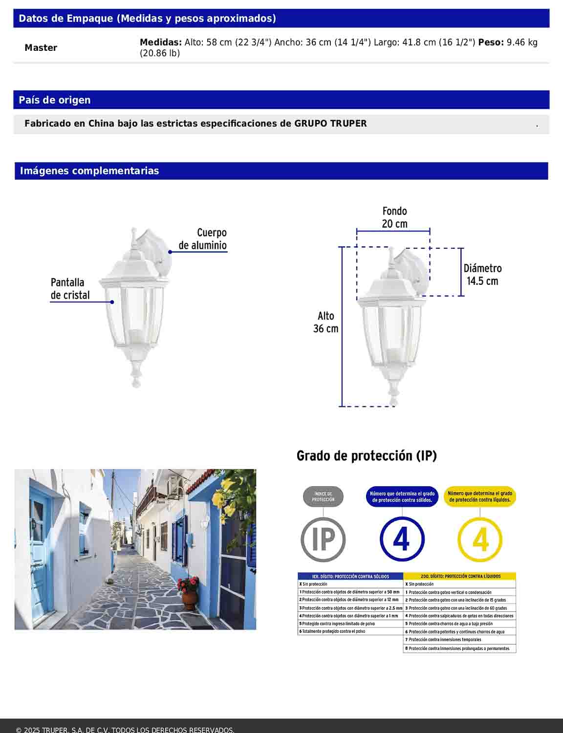 Arbotante tipo farol tradicional suspendido para exterior color blanco