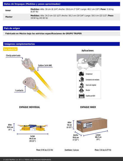 Extensión reforzada aterrizada 6 m calibre 14
