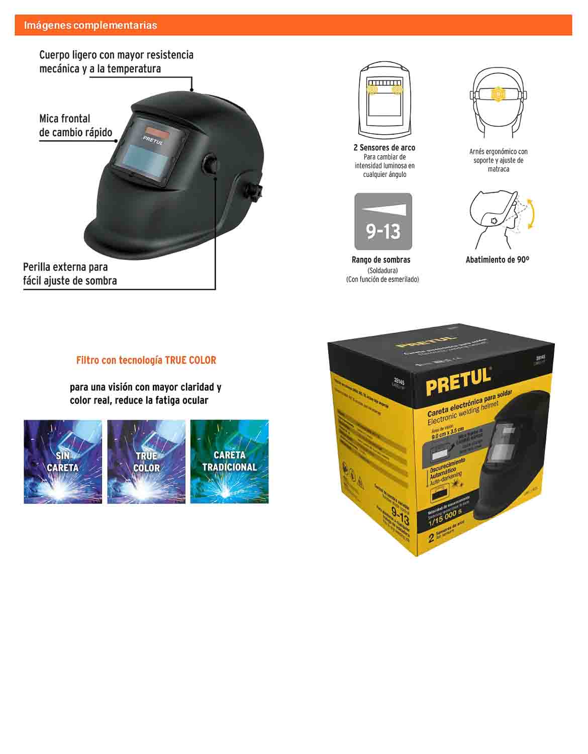 Careta electrónica para soldar sombra 9-13 negra