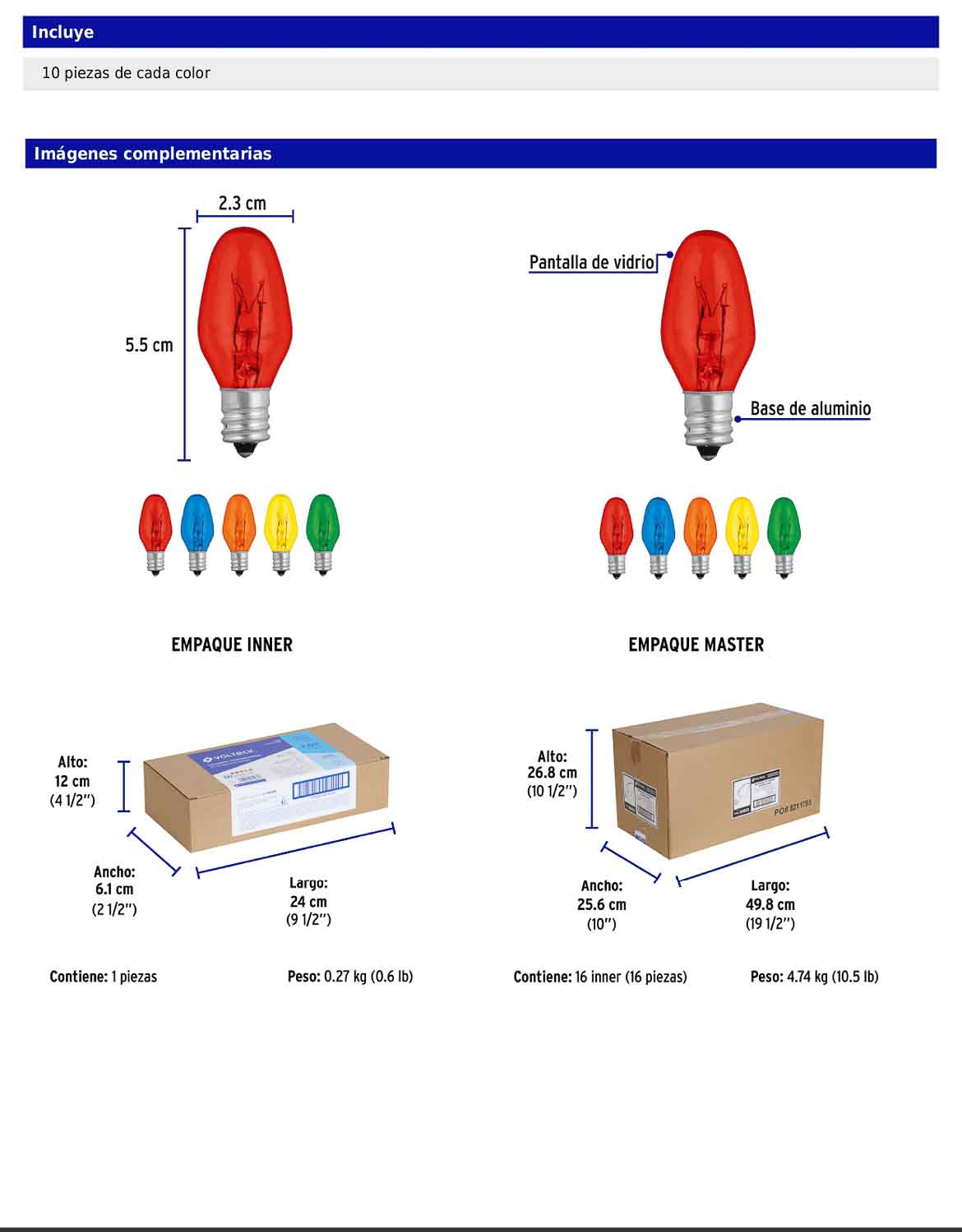 Foco incandescente de colores de 7.5 W con base E12