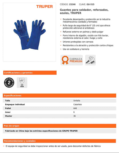 Guantes para soldador reforzados azules
