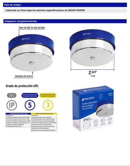 Timbre industrial tipo campana de 2-3/4" de 110 V con tono fuerte para alarma