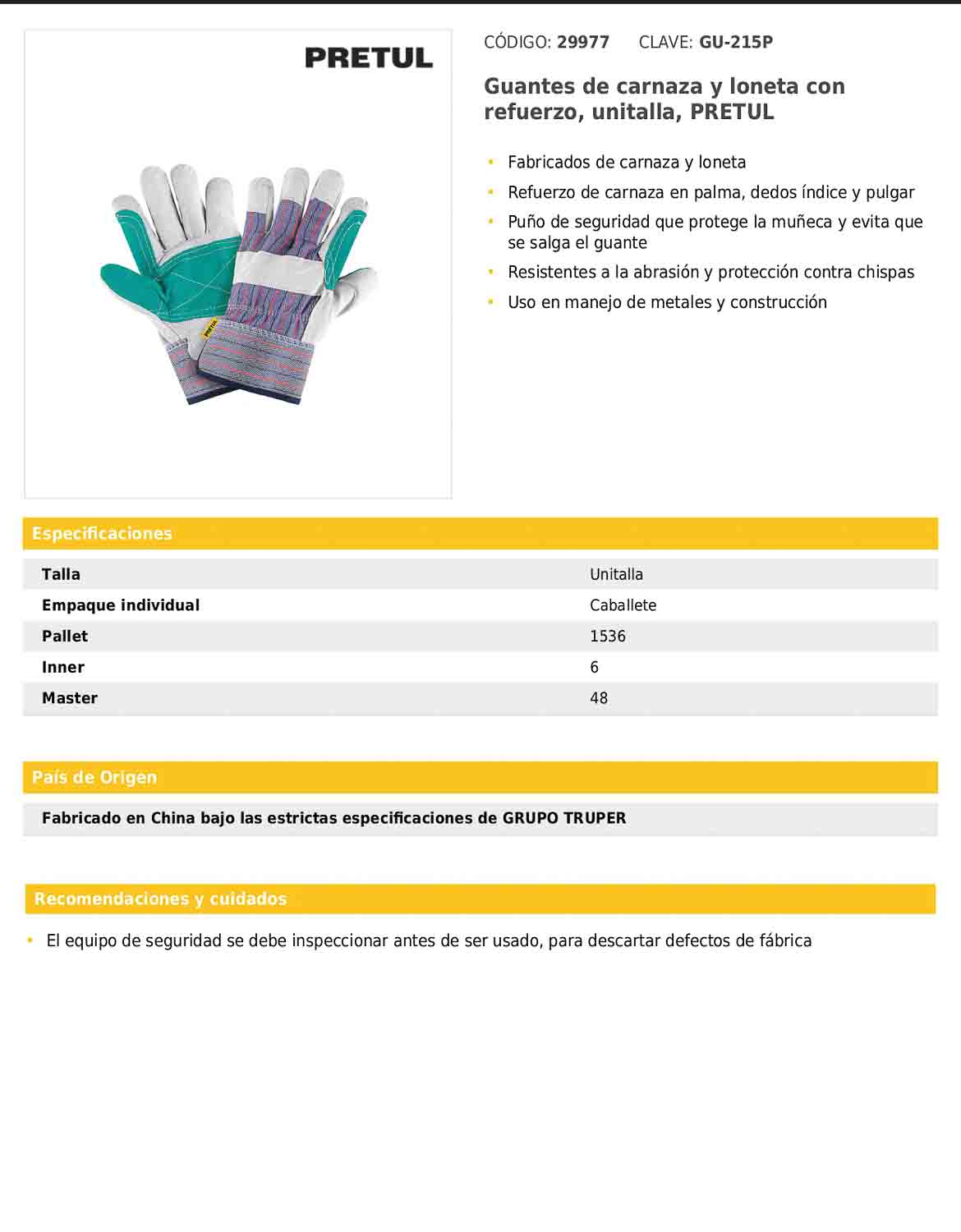 Guantes de carnaza y loneta con refuerzo unitalla