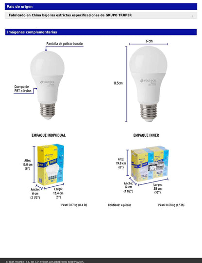 Pack de 4 focos LED 14W A19 6500K blanca fría 1150 lm BASIC