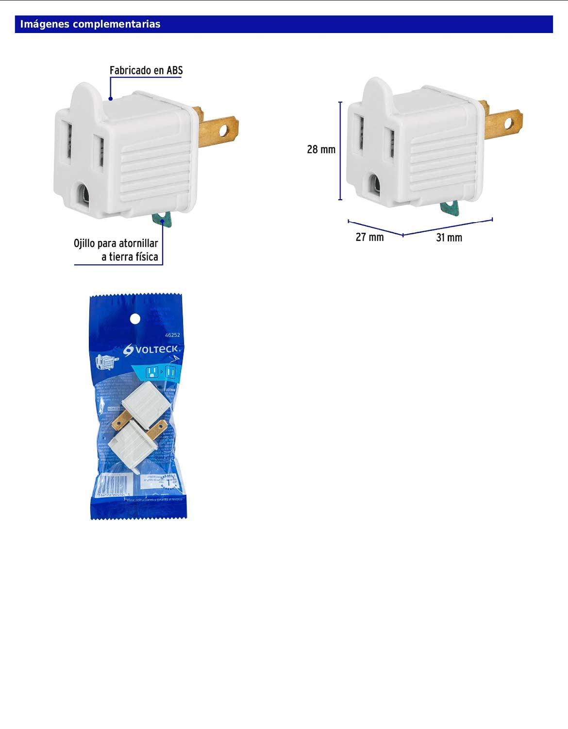 Bolsa con 2 adaptadores 3 a 2 blancos de 127 V y 15 A