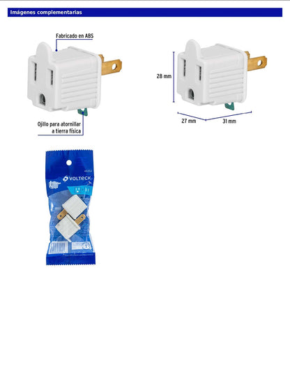 Bolsa con 2 adaptadores 3 a 2 blancos de 127 V y 15 A