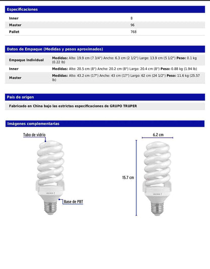 Lámpara espiral T4 de 28 W con luz de día