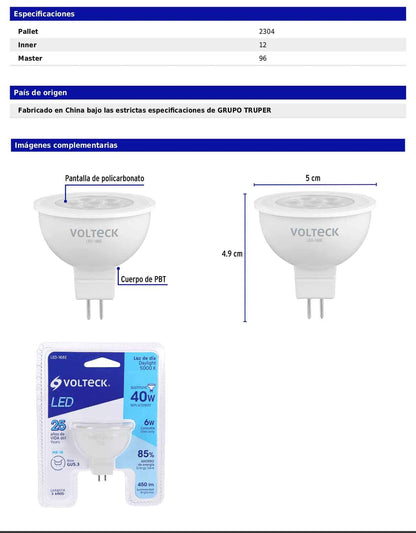 Lámpara LED de 6 W con base GU5.3