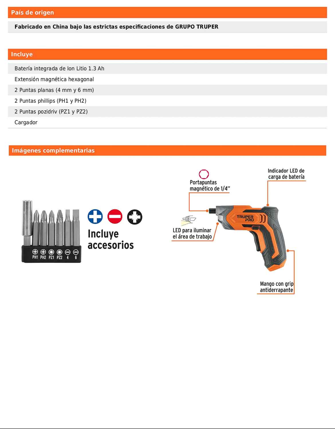Destornillador inalámbrico de 3.6 V con porta puntas magnético