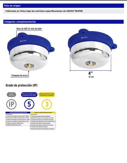Timbre industrial tipo campana de 4" de 110 V con tono fuerte para alarma