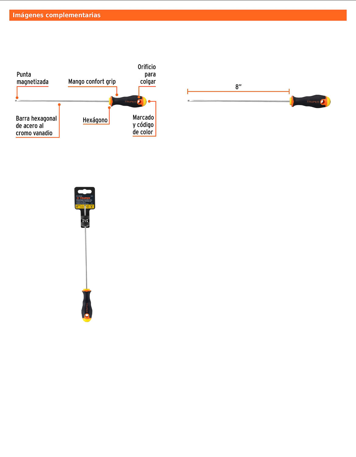 Desarmador cabinet de 1/8 con barra de 20.32 cm y mango Comfort Grip