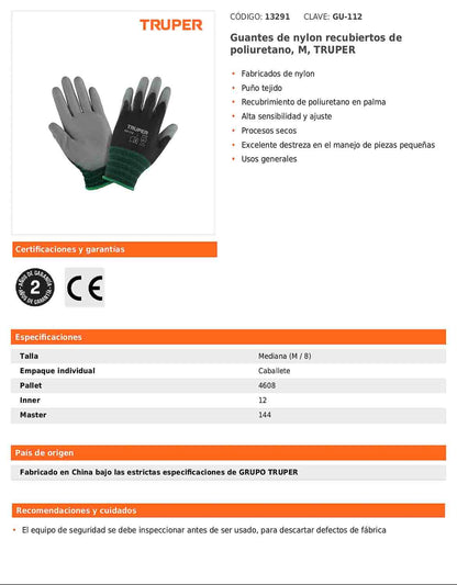 Guantes de nylon recubiertos de poliuretano grande