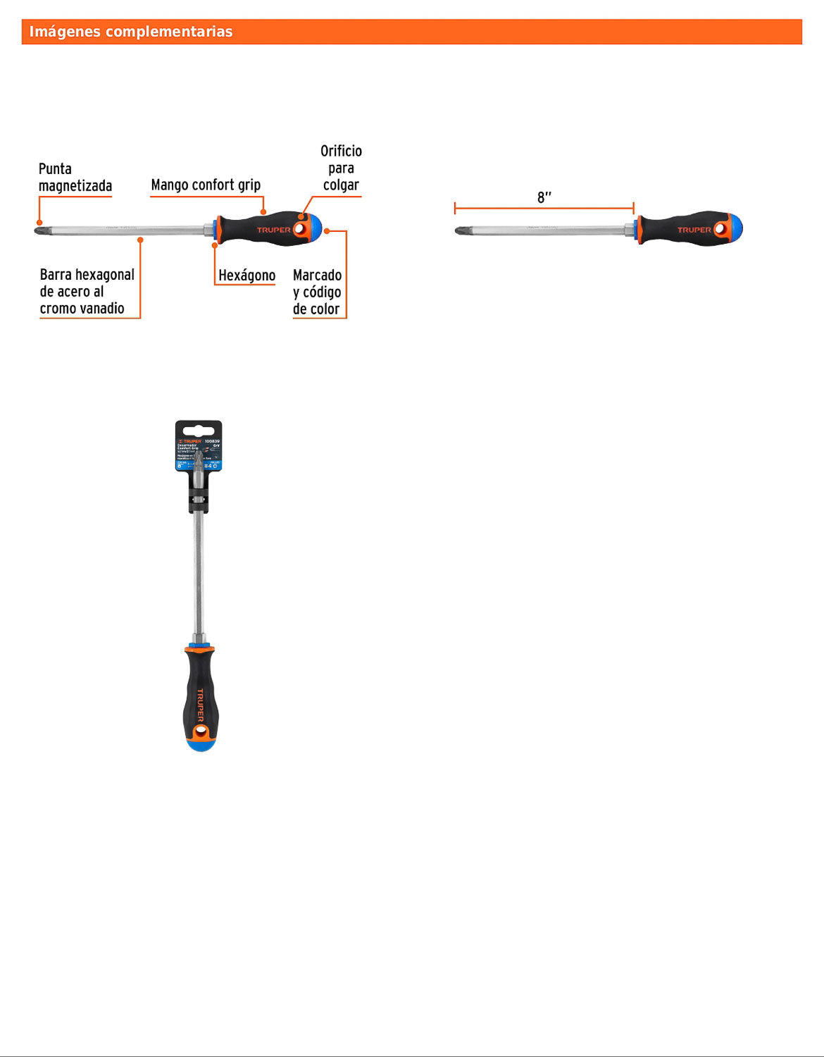 Desarmador de cruz de 3/8 con barra de 20.32 cm y mango Comfort Grip
