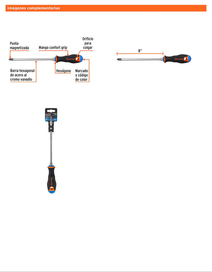 Desarmador de cruz de 3/8 con barra de 20.32 cm y mango Comfort Grip