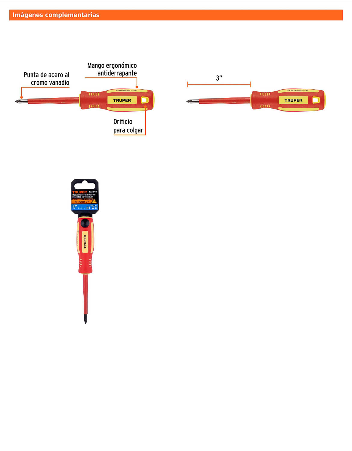 Desarmador dieléctrico de cruz de PH1 x 3