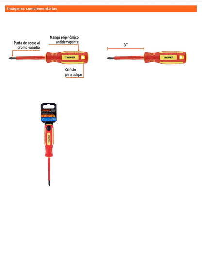 Desarmador dieléctrico de cruz de PH1 x 3