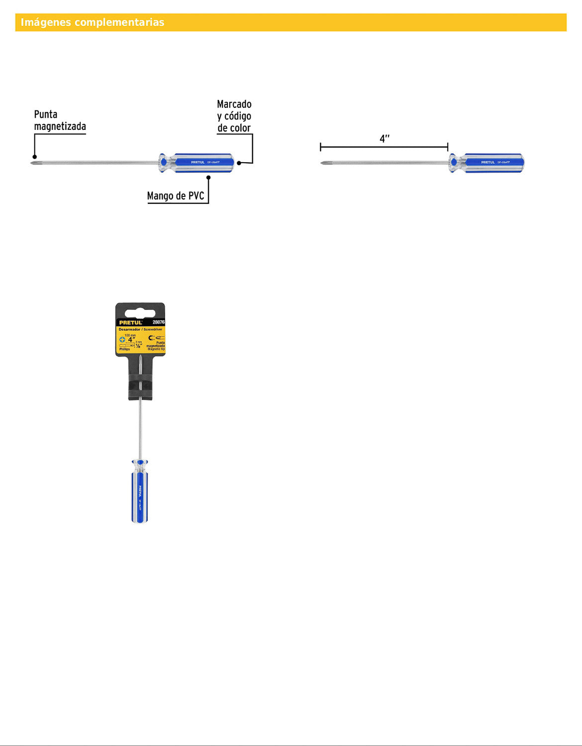 Desarmador de cruz de 1/8 x 4 con mango de PVC