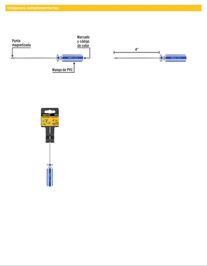 Desarmador de cruz de 1/8 x 4 con mango de PVC