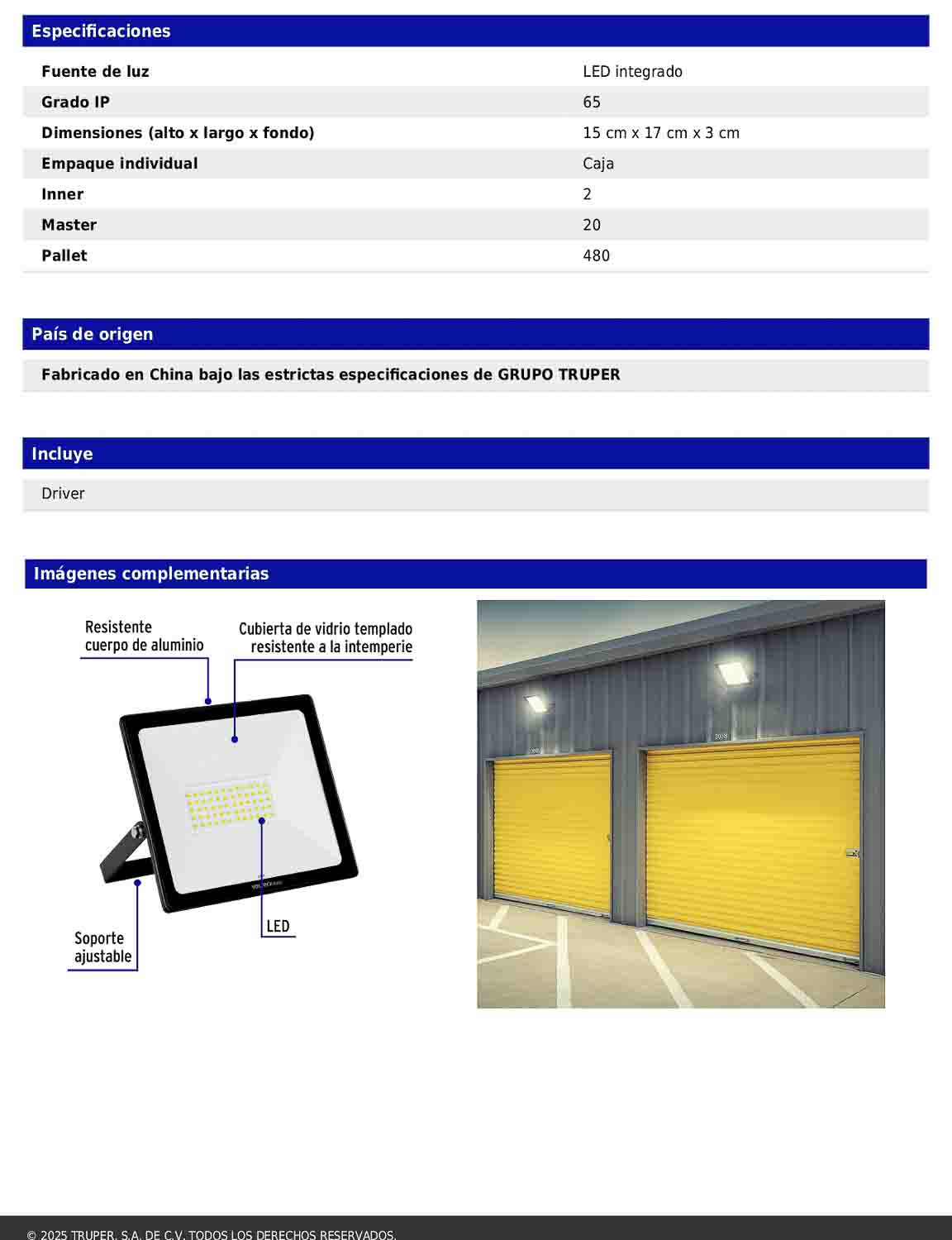 Reflector LED para exteriores de 50 W con temperatura de color 6 500 K