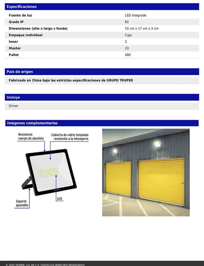 Reflector LED para exteriores de 50 W con temperatura de color 6 500 K