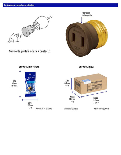 Adaptador de portalámpara a contacto de 127 V con base E26 y E27
