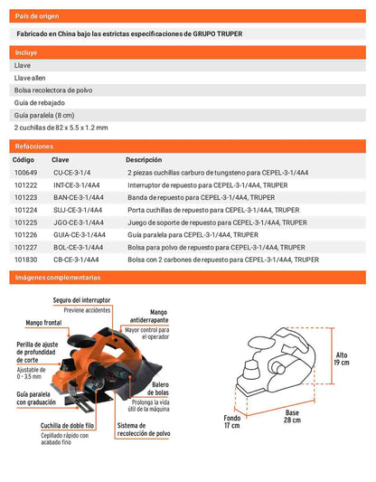 Cepillo eléctrico 3-1/4 850W PRO Moto