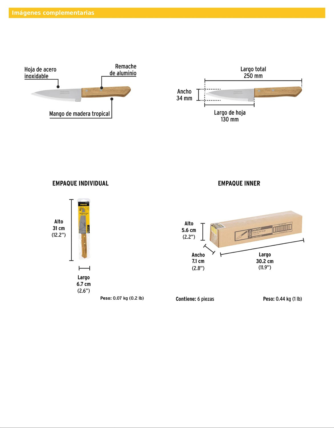 Cuchillo de chef de 5 pulgadas con mango de madera