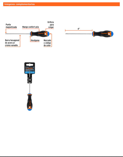 Desarmador de cruz de 1/8 con barra de 10.16 cm y mango Comfort Grip