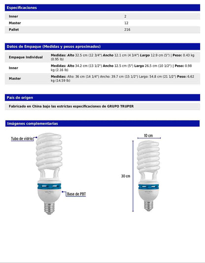 Lámpara espiral de 85 W con base E39 y luz de día