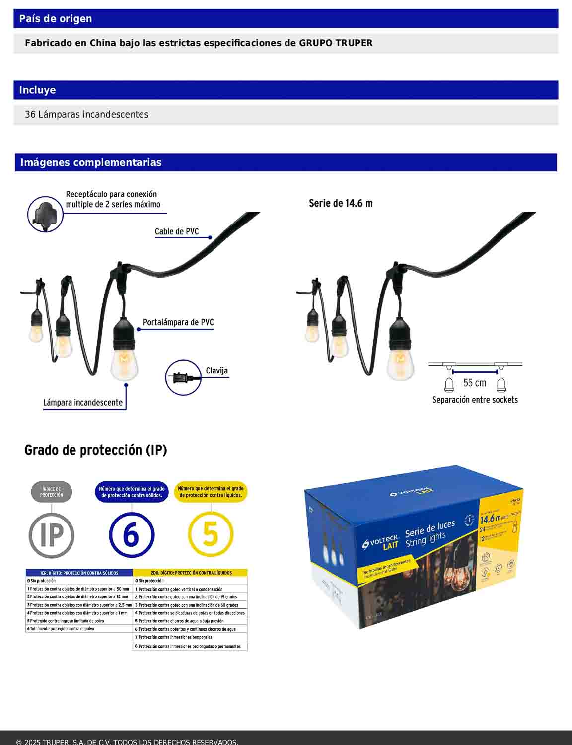 Serie de luces incandescentes de 14.6 m con 24 lámparas para exterior