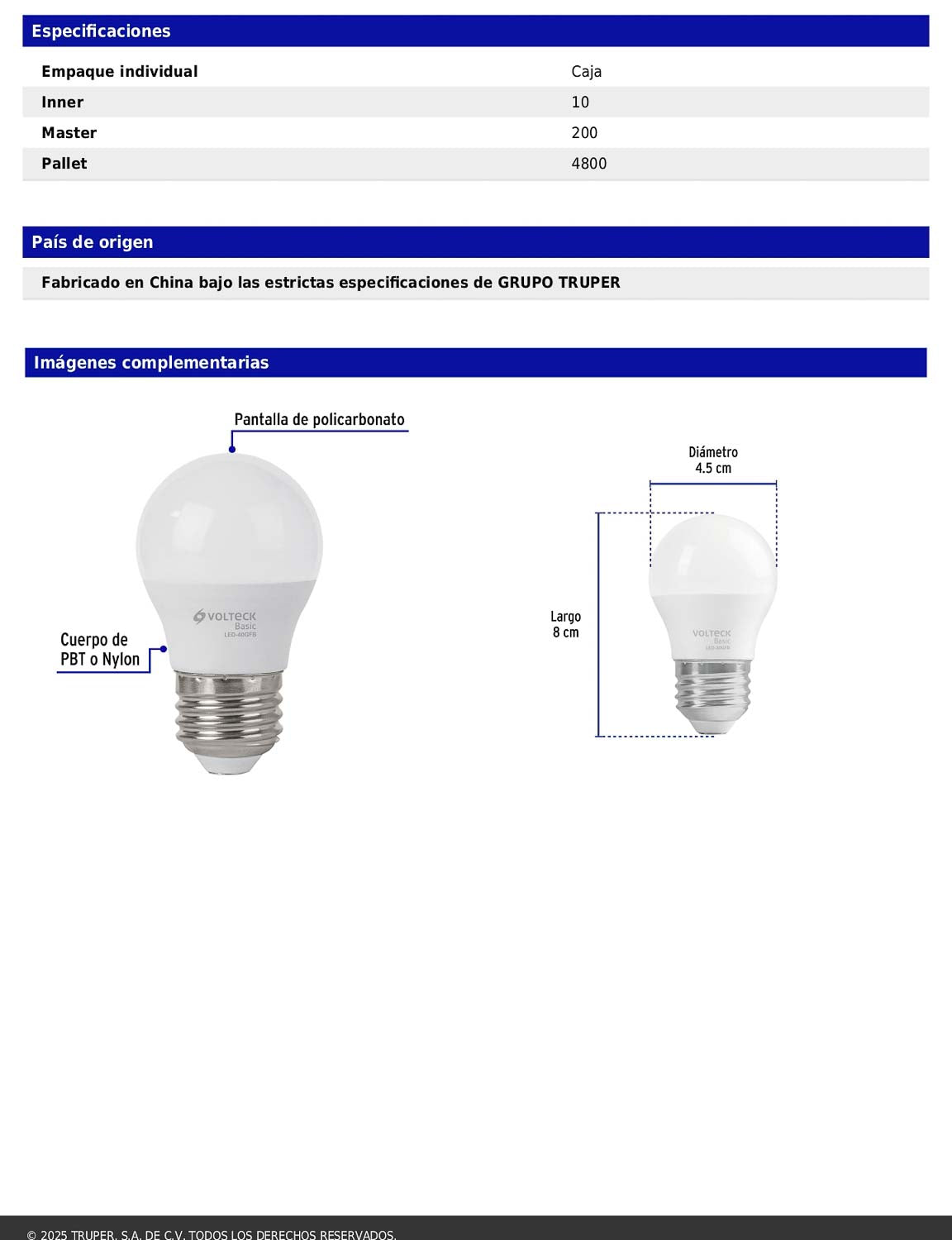 Foco LED 5W G45 6500K blanca fría 450 lm BASIC