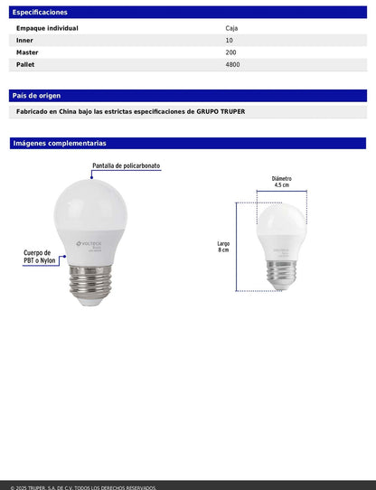 Foco LED 5W G45 6500K blanca fría 450 lm BASIC