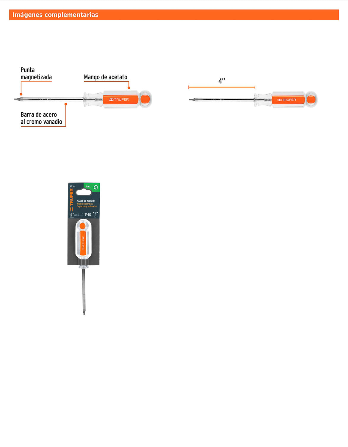 Desarmador Torx T-10 con barra de 10.16 cm y mango de acetato
