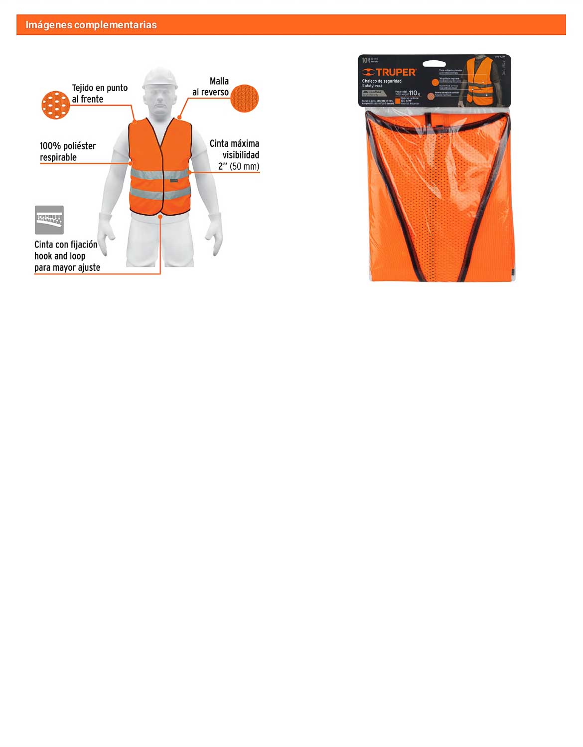 Chaleco de seguridad naranja con cintas de
