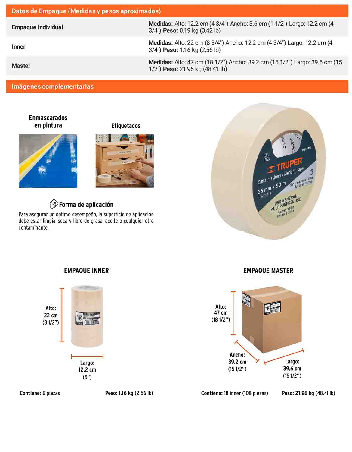 Cinta masking tape de 1-12 x 50