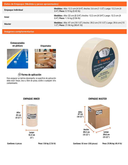 Cinta masking tape de 1-12 x 50
