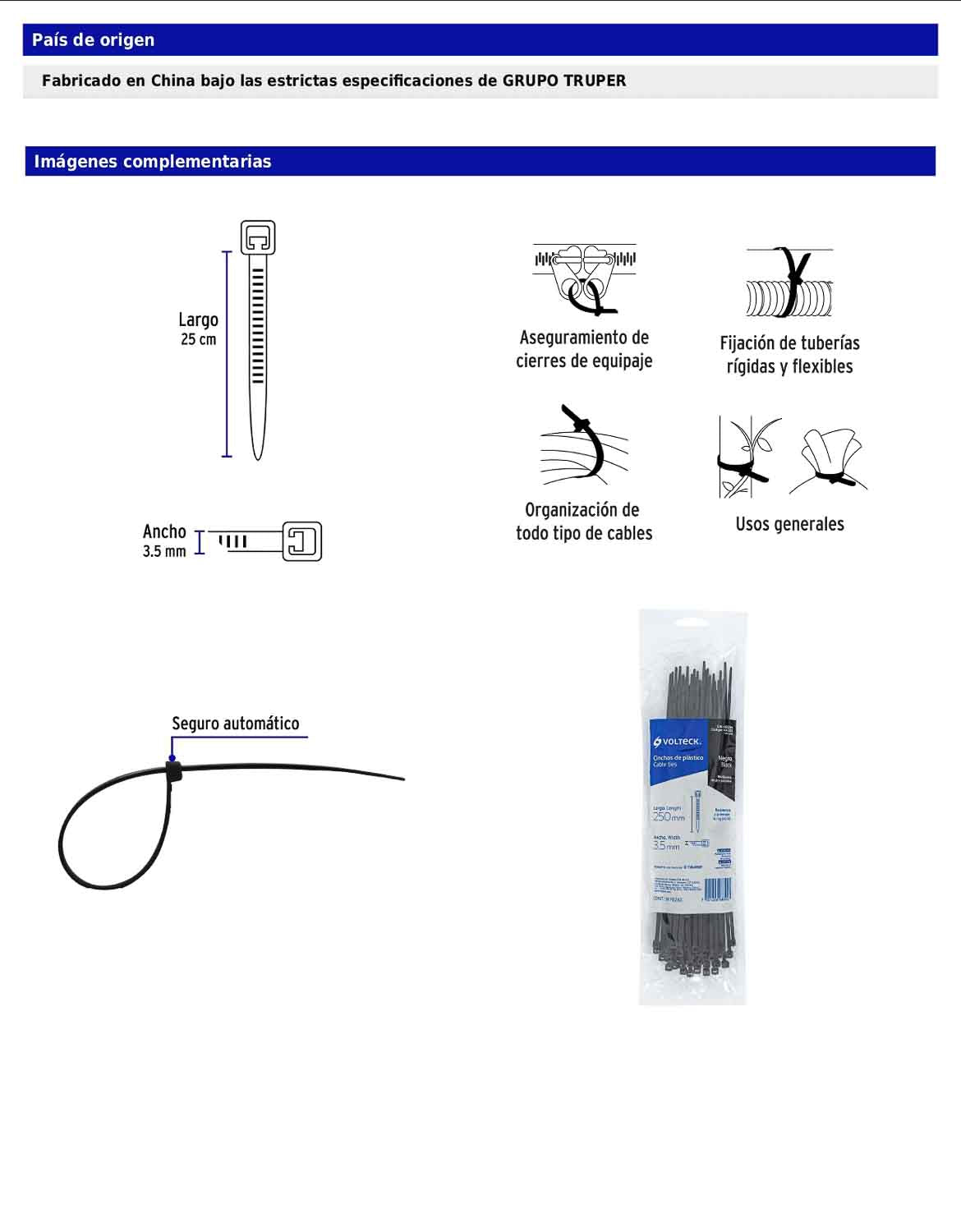 Bolsa con 50 cinchos plásticos 40 lb 250 x 3.5 mm negro