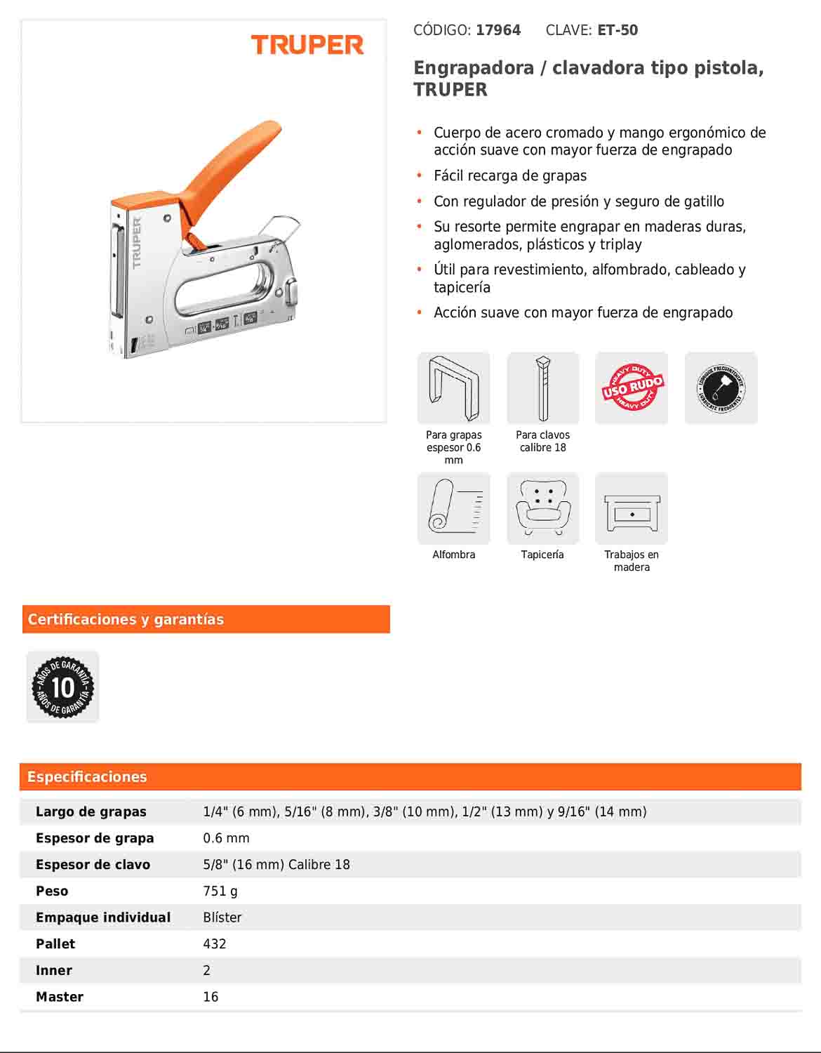 Engrapadora clavadora tipo pistola con regulador de presión y cuerpo de acero cromado