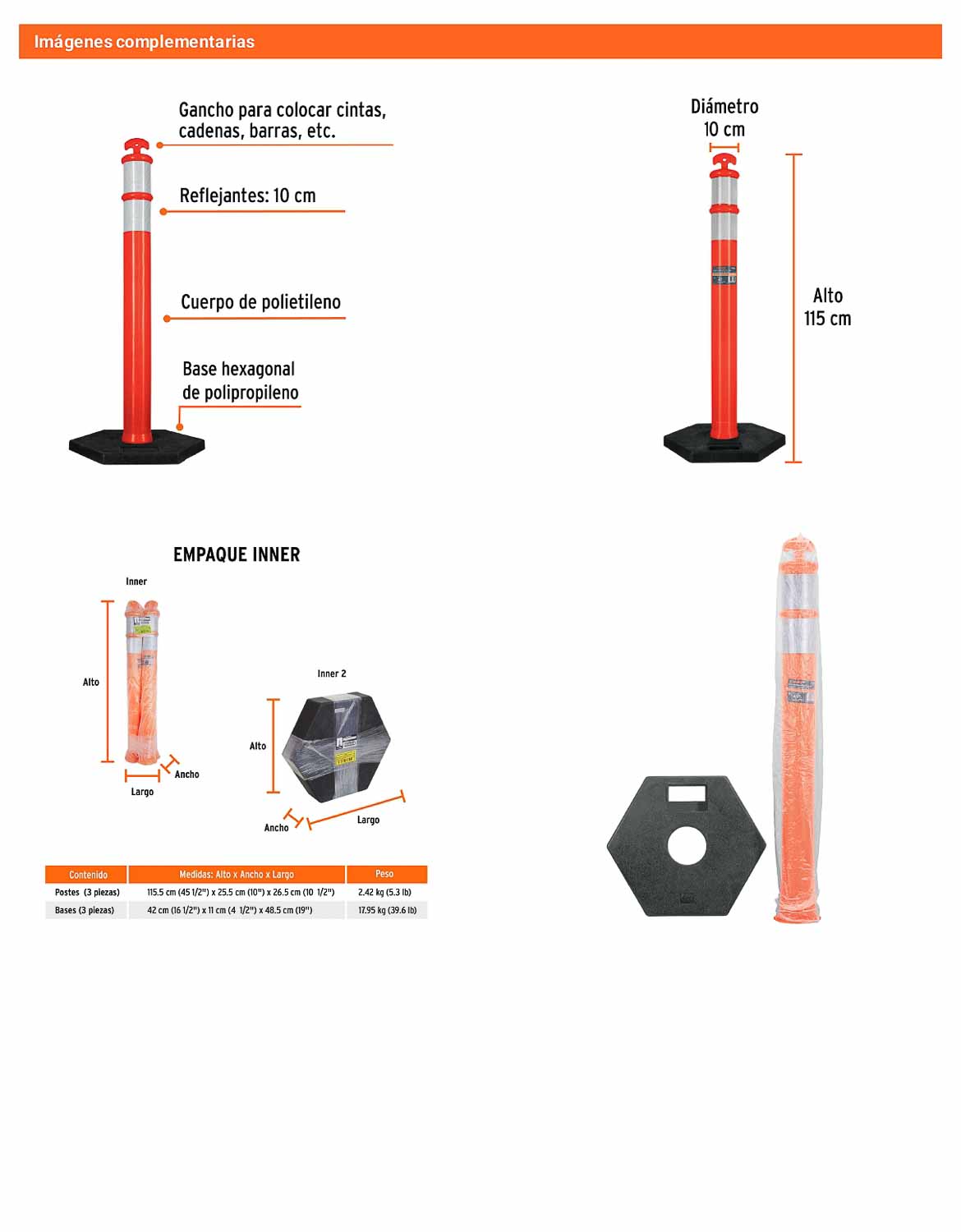 Poste delimitador de 115 cm de alto