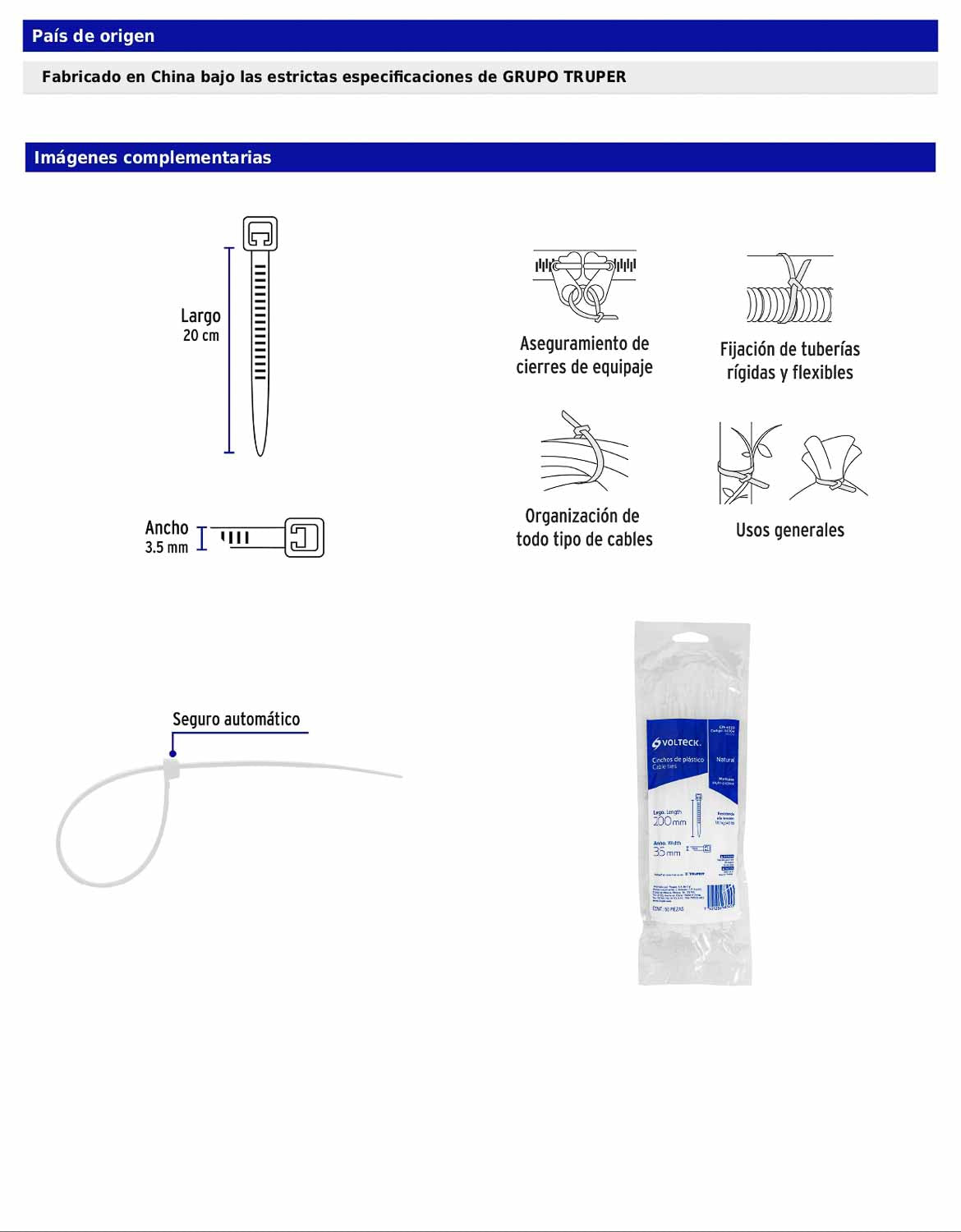 Bolsa con 50 cinchos plásticos 40 lb 200 x 3.5 mm natural