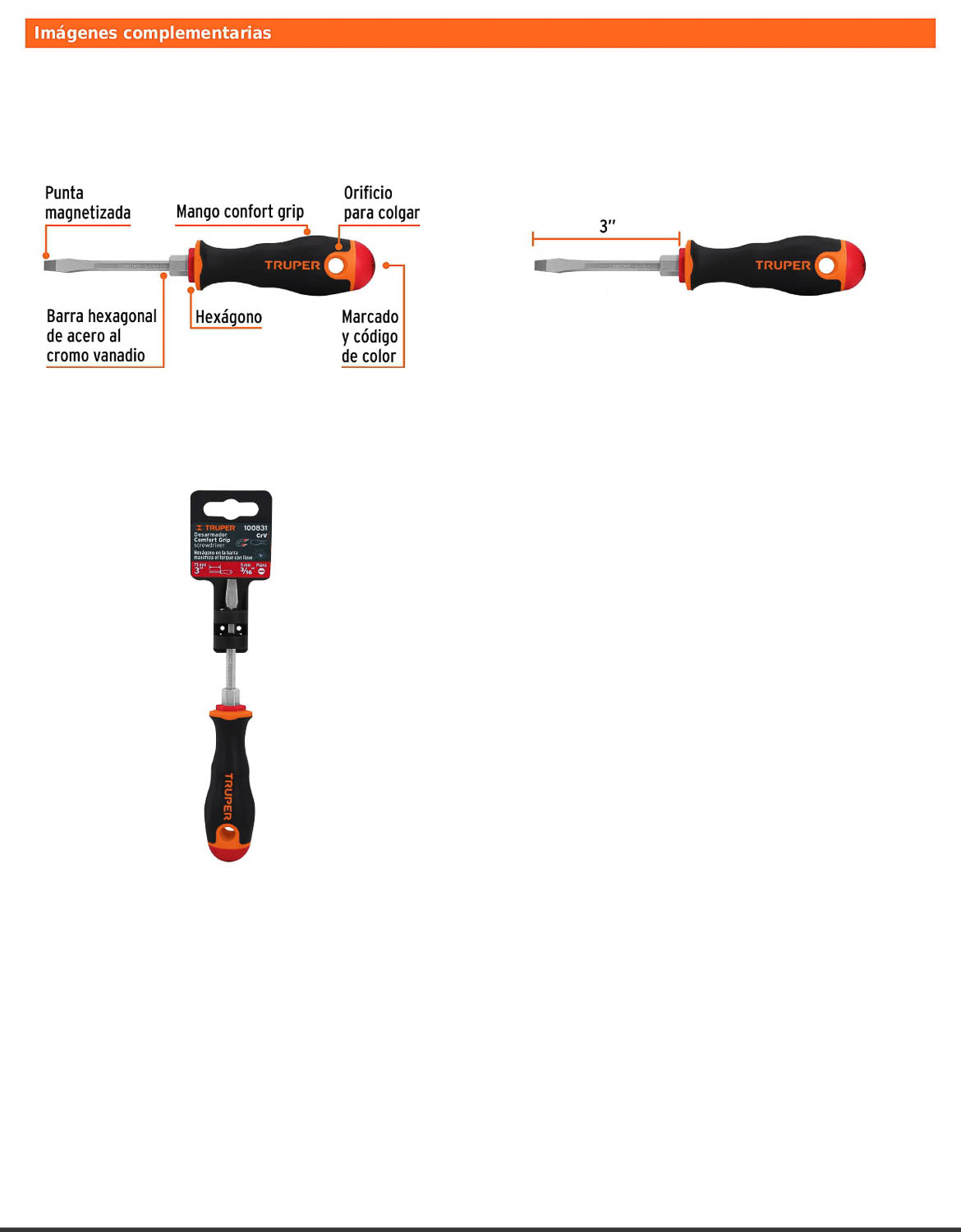 Desarmador plano de 3/16 con barra de 7.6 cm y mango Comfort Grip