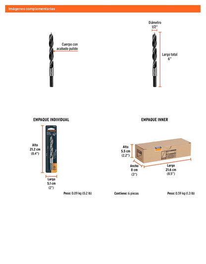 Broca con punta centradora para madera 1/2"