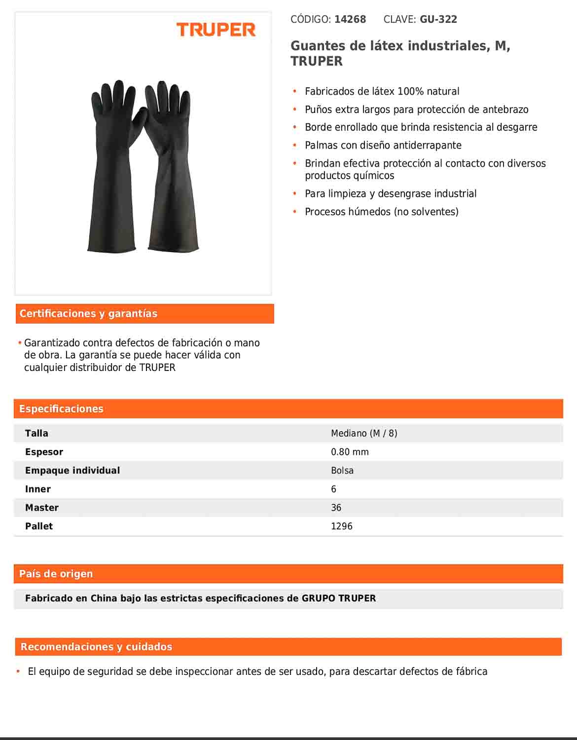 Guantes de látex industriales mediano