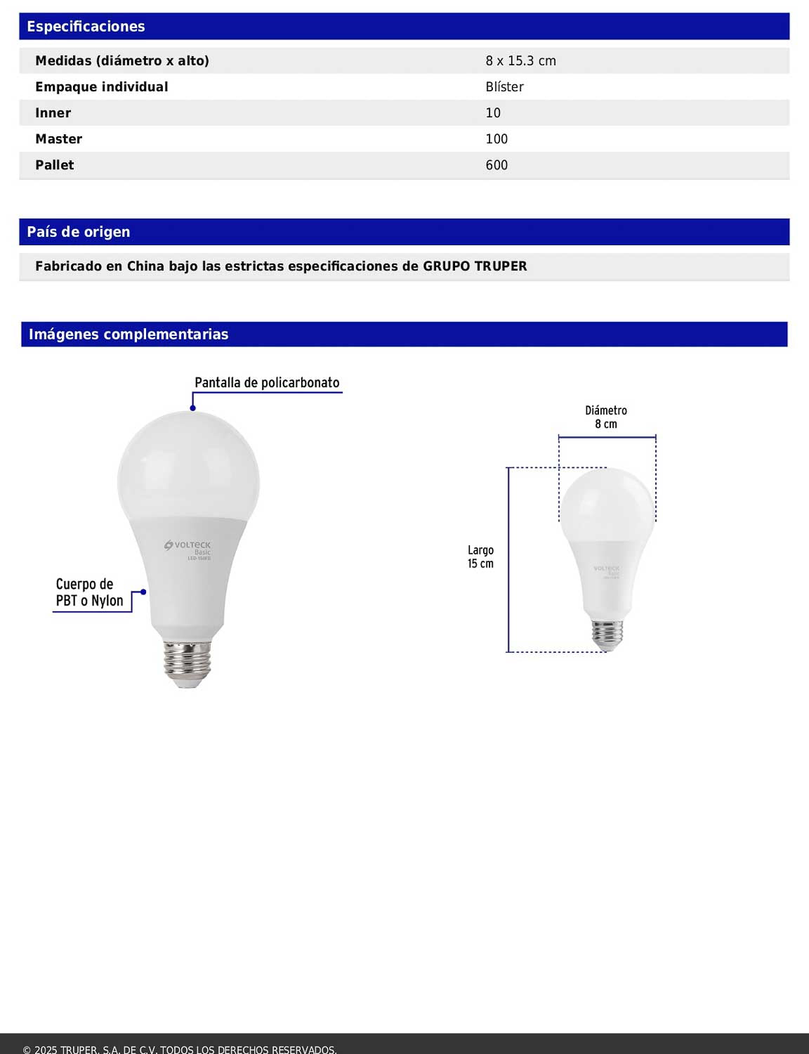 Foco LED 18W A25 6500K blanca fría 1800 lm BASIC
