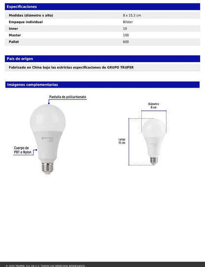 Foco LED 18W A25 6500K blanca fría 1800 lm BASIC