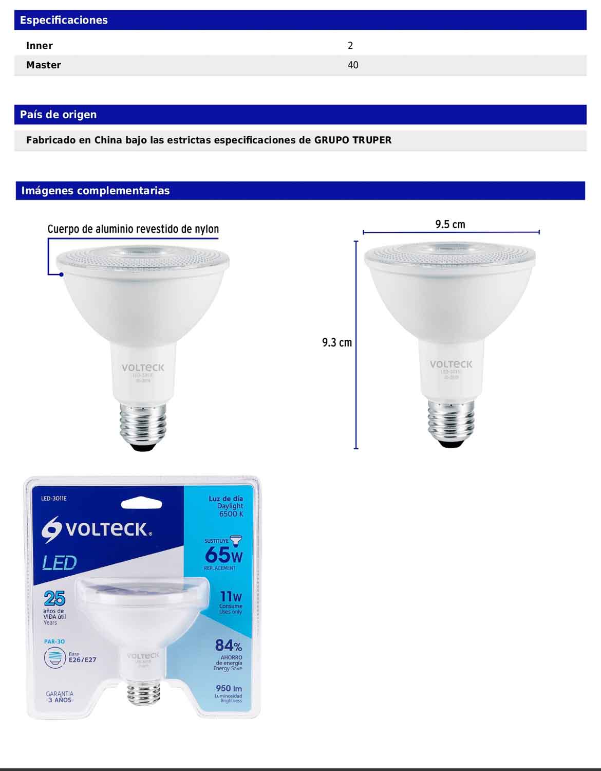 Foco LED de 11 W con luz de día