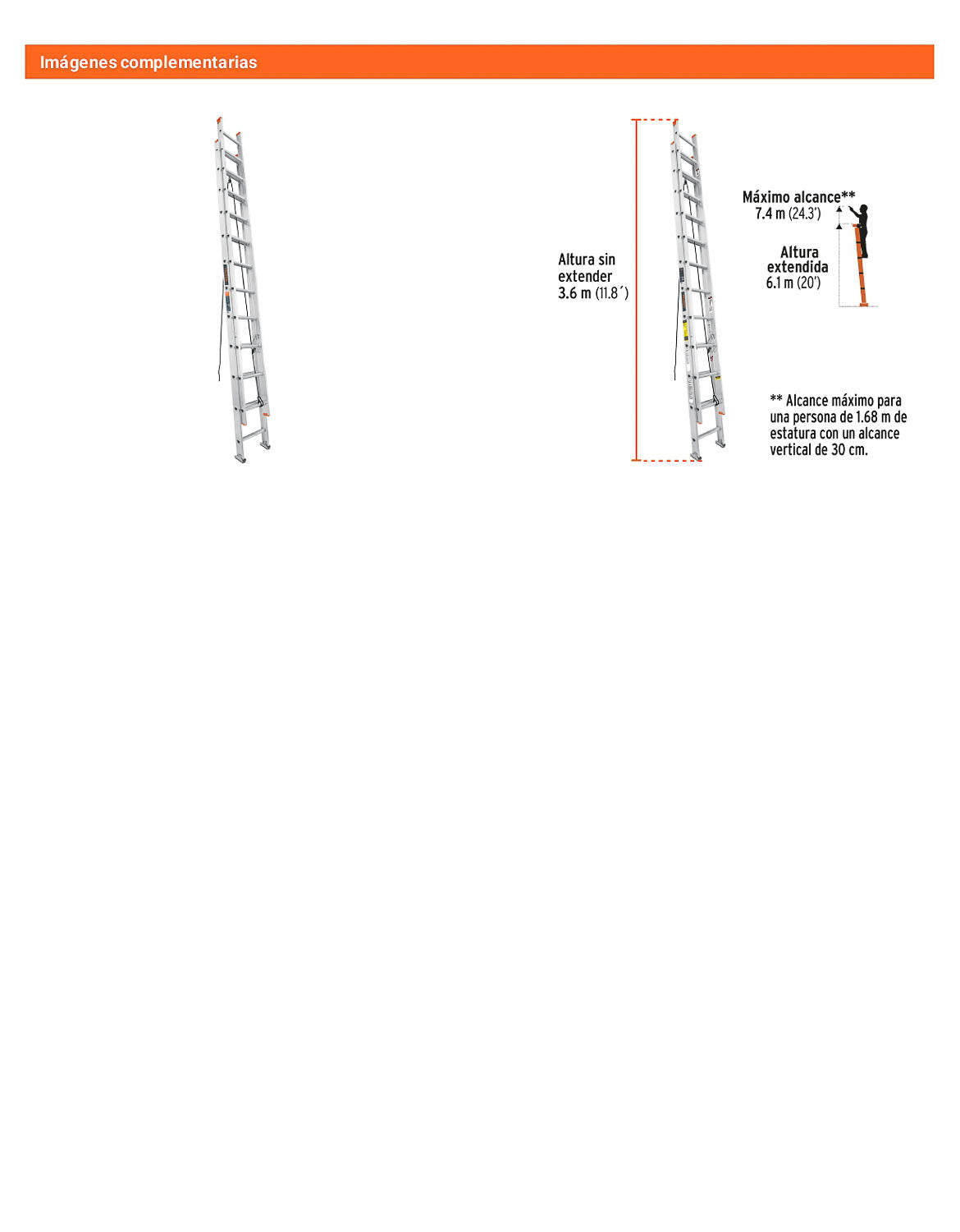 Escalera de extensión tipo II con 24 peldaños