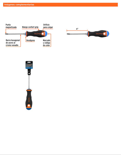 Desarmador de cruz de 1/4 con barra de 10.16 cm y mango Comfort Grip